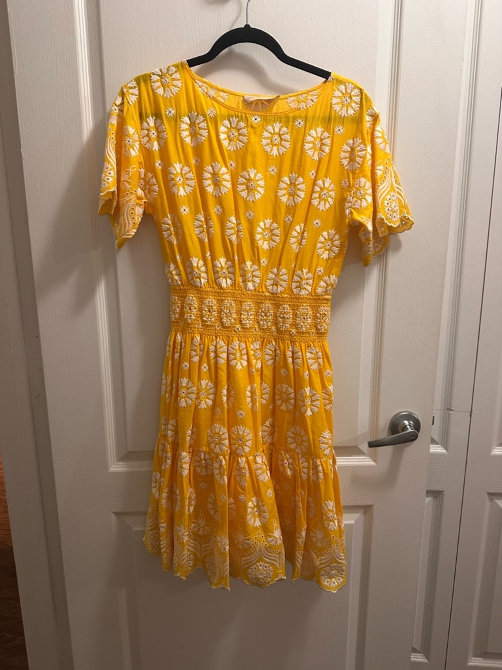 Tory Burch Yellow and White Floral Smocked Mini Dress